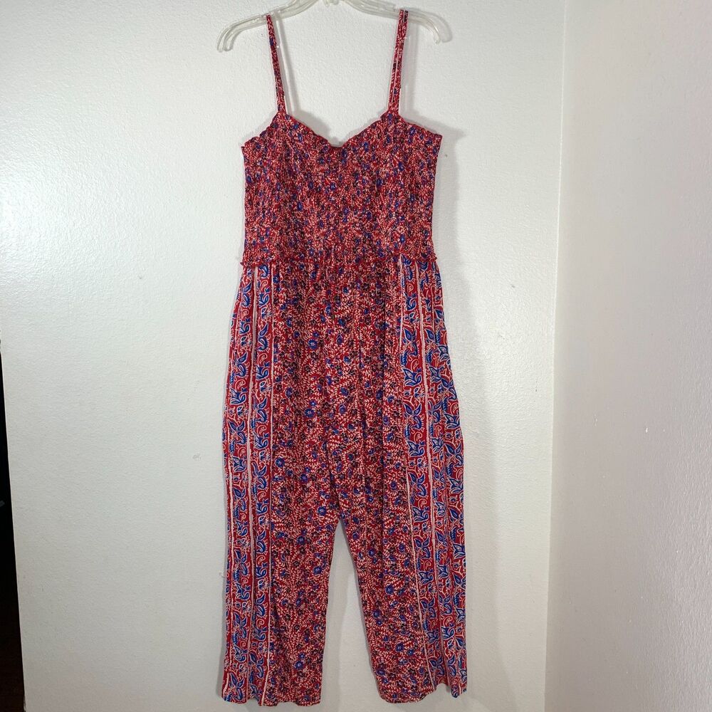 Fat Face Red Natalie Meadow Floral Milkmaid Cottagecore Wide Leg Jumpsuit Sz 12